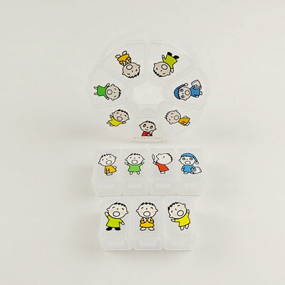 大口仔MINNA NO TABO药盒7天便携PP圆形食品级胶囊收纳盒卡通可爱