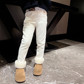 潼小乖定制女童中大童休闲裤 子5k036 微喇裤 子奥利绒白裤 子牛仔裤