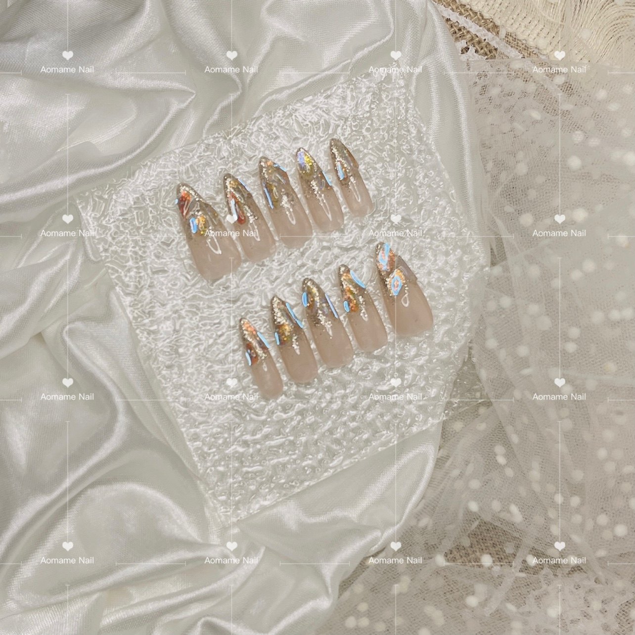 Aomame Nail 闪粉极光钻ins日式手工定制美甲穿戴甲贴,彩妆/香水/美妆工具,穿戴甲/甲片,淘宝优惠券,粉丝福利购,淘宝优惠卷