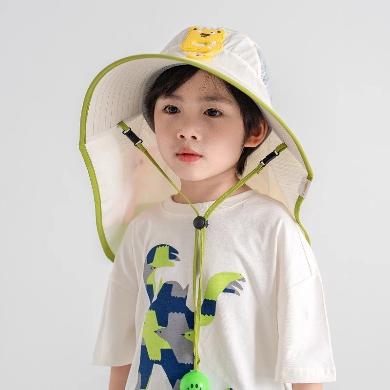 儿童帽子夏季女童防晒帽薄款遮阳帽男童渔夫帽宝宝太阳帽护脖沙滩