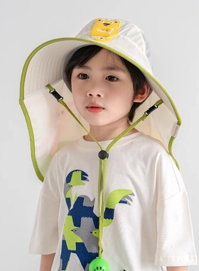 儿童帽子夏季女童防晒帽薄款遮阳帽男童渔夫帽宝宝太阳帽护脖沙滩