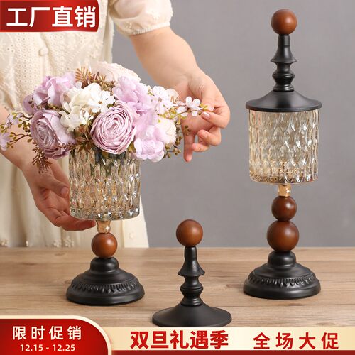 中古风高级感黑色水晶玻璃花瓶
