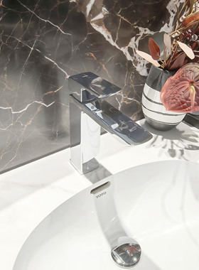 TOTO洗脸盆龙头TLG02301B/TLG02303B方形单孔双控冷热水防溅龙头