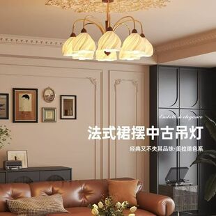 大廳主燈美式 復古實木高級感餐廳燈具 中古風客廳吊燈2025新款 法式