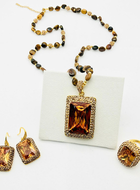 土耳其苏丹石变色镶嵌三件套小众个性欧美轻奢光感石首饰