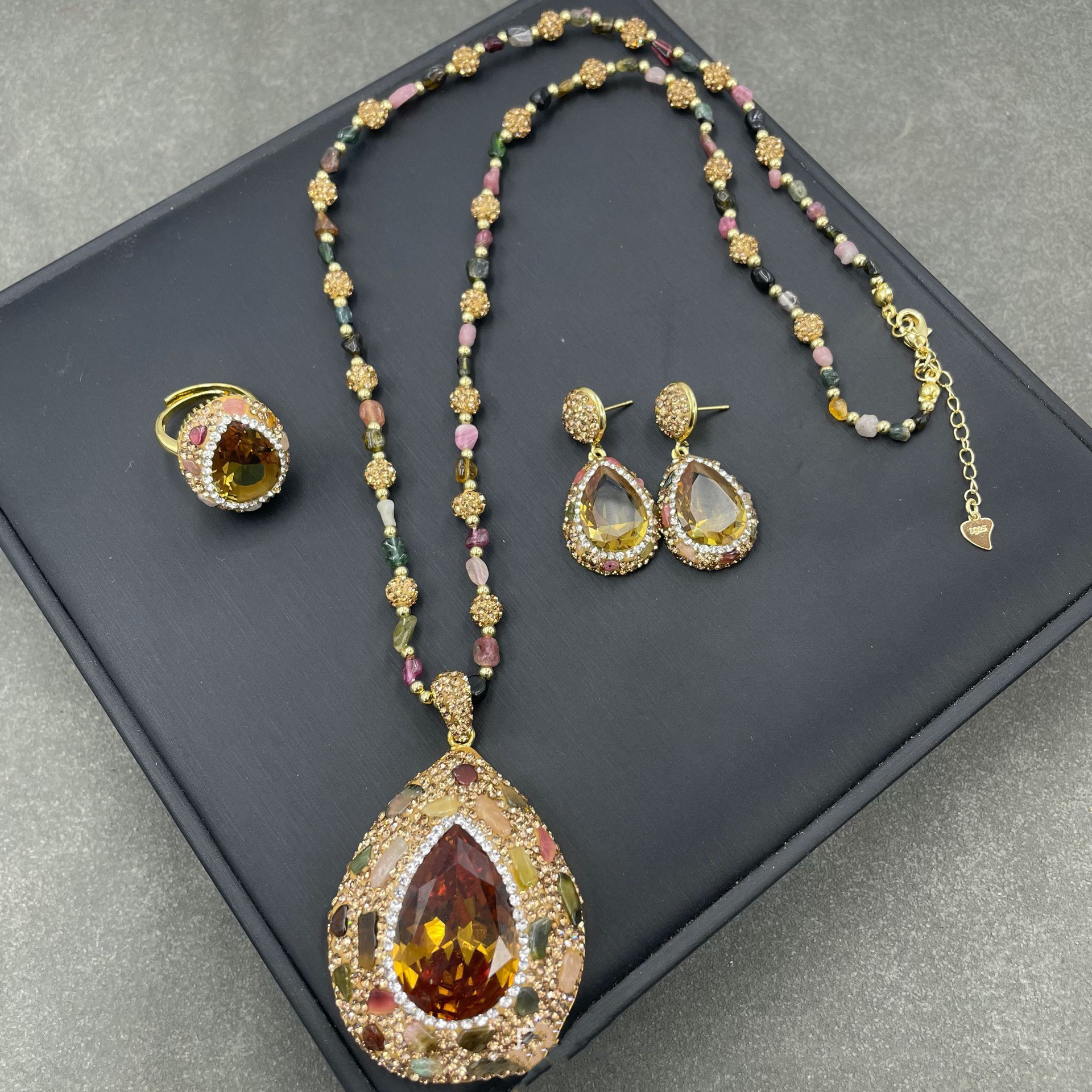 苏丹石水钻碧玺项链耳环戒指首饰套装复古长毛衣链闺蜜女友礼物,饰品/流行首饰/时尚饰品新,项链,淘宝优惠券,粉丝福利购,淘宝优惠卷