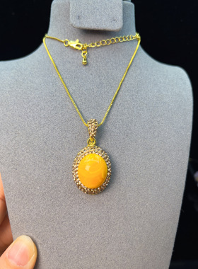 新款黄色蜜蜡镶嵌项链精致国风时尚中古风高级感手工饰品项链