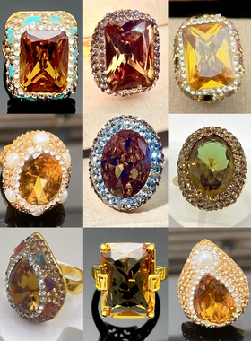 欧美风复古绿苏丹石光感变色石美拉德色系开口戒指女款可调节