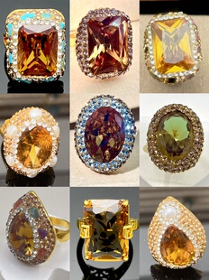 欧美风复古绿苏丹石光感变色石美拉德色系开口戒指女款可调节