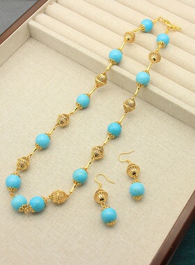 新款小清新百搭绿松石项链OT扣时尚复古气质海边度假风百搭项链