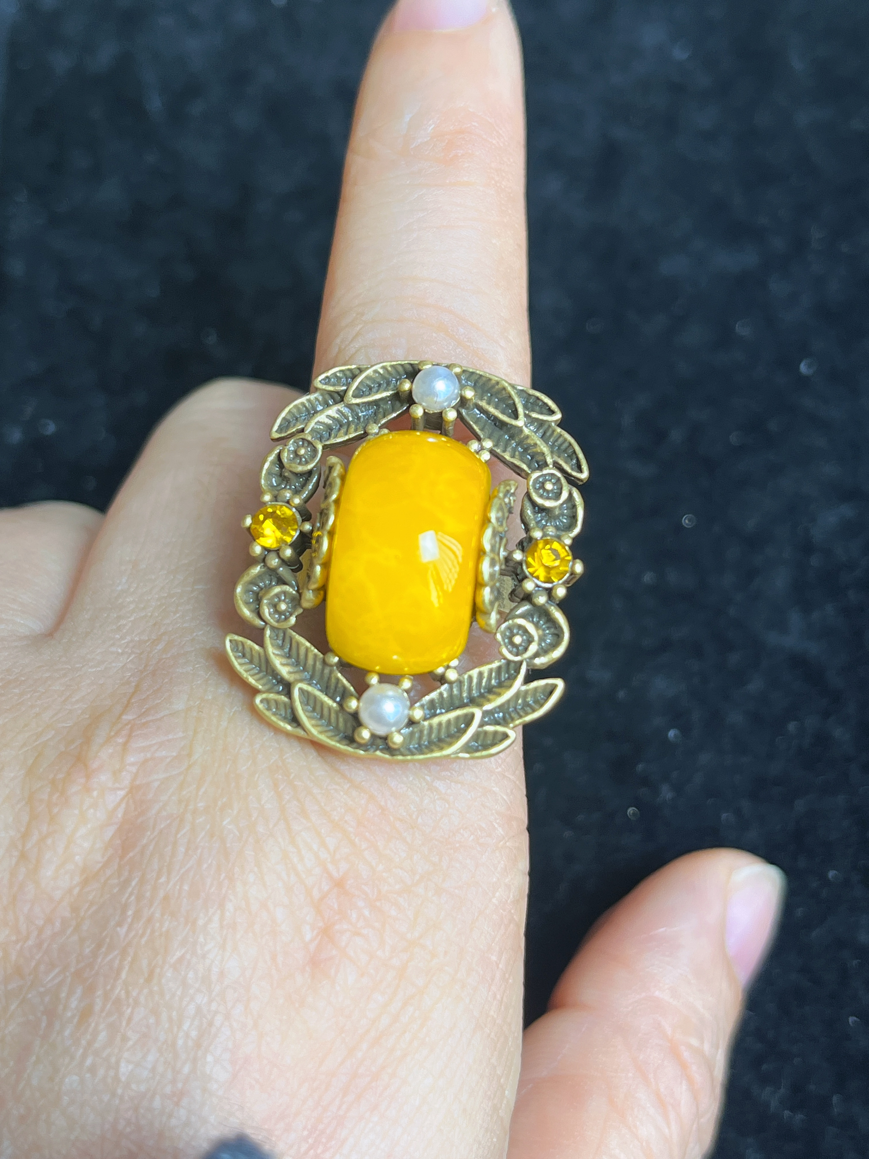 中古风vintage欧美复古黄色开口戒指女小众高级感设计指环