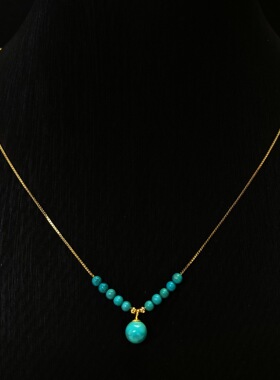 天然绿松石项链时尚百搭纯银链条圆珠吊坠高级大气项链3m有证书