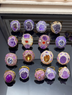 天然原石紫色系水晶戒指女款轻奢小众设计感高级食指戒