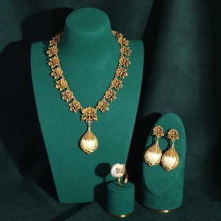 黄铜巴洛克耳环重工复古镶钻中古vintage耳钉灯泡珍珠夸张耳饰