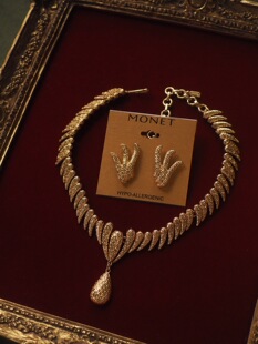 法式复古小众耳夹无耳洞Trifari翠法丽vintage中古耳环项链套装