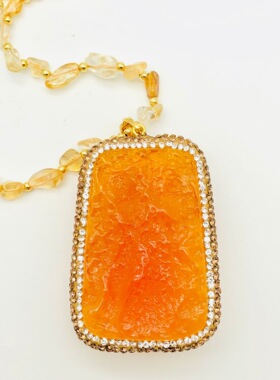 天然二代蜜蜡水滴吊坠黄水晶链条镶嵌冰纯清透饱满圆润