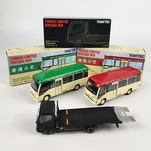 日本TOMYTEC 香港TLV公共巴士小巴红绿色平板拖车合金车模型摆件