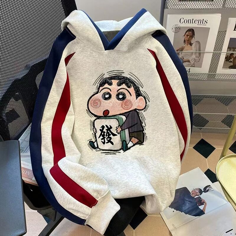 学生时尚创意拼接字母印花印花撞色连帽卫衣男春秋季潮流长袖上衣