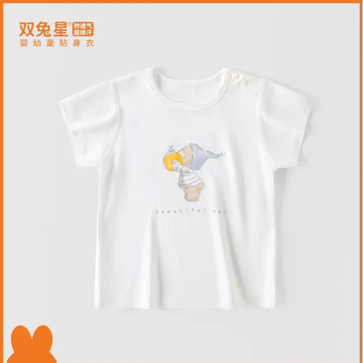 双兔星26夏婴儿纯棉短袖衣服男女宝宝莫代尔T恤圆领衫全棉透气