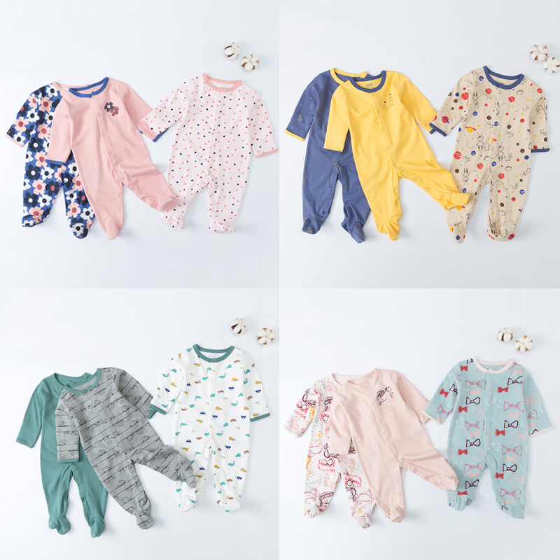 新生儿包脚纯棉连体衣