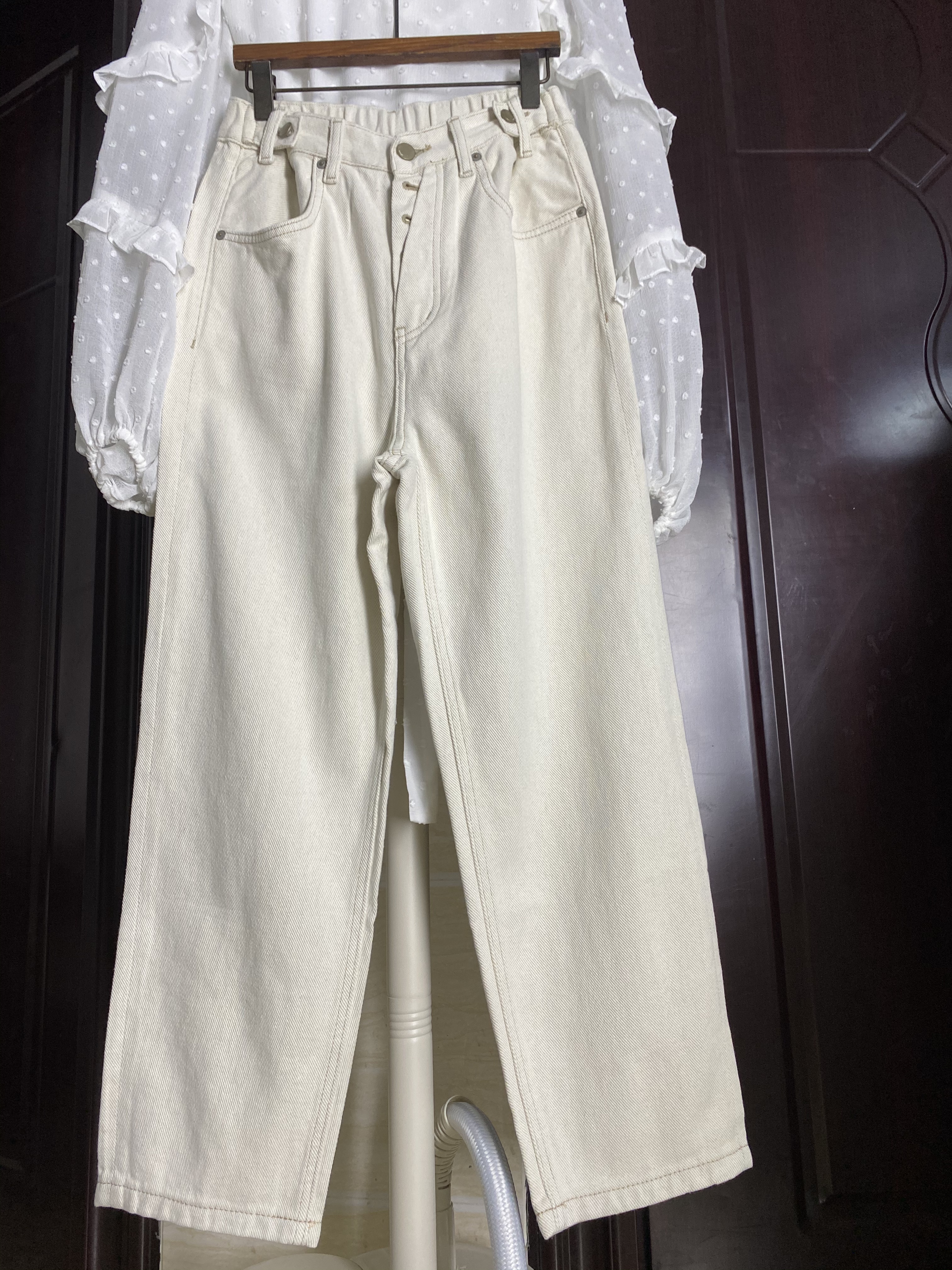 全场第二件半价复古水洗产品宽松小直筒老爹裤牛仔裤排扣学生女裤