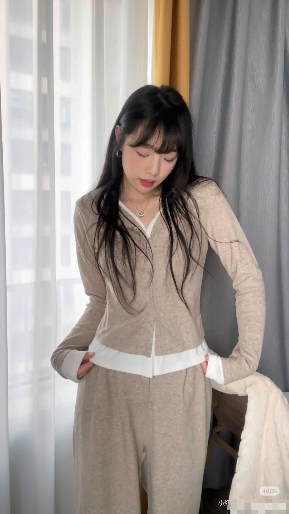 假两件上衣开衫休闲阔腿裤女士显时尚套装