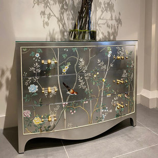 美克art家具cara美式轻奢玄关柜轻奢金箔手绘花餐边柜实木柜定制