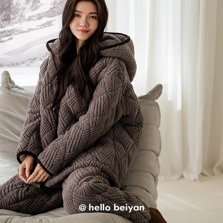 贝妍冬季加厚珊瑚绒夹棉女士睡衣时尚连帽保暖棉袄家居服大码套装,女士内衣/男士内衣/家居服,睡衣/家居服套装,淘宝优惠券,粉丝福利购,淘宝优惠卷