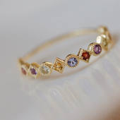 日本工艺 9K金彩色小宝石彩虹指环 戒指 Summer 不褪色 加缪