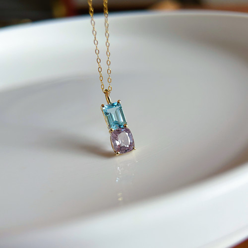 Provence。日法风9K金不褪色蓝紫天然尖晶石小宝石吊坠 加缪珠宝