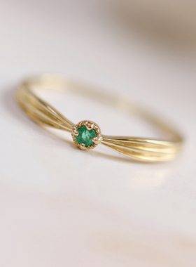 绿岛。9K金黄金+天然祖母绿，日本工艺轻奢不褪色戒指 加缪珠宝。