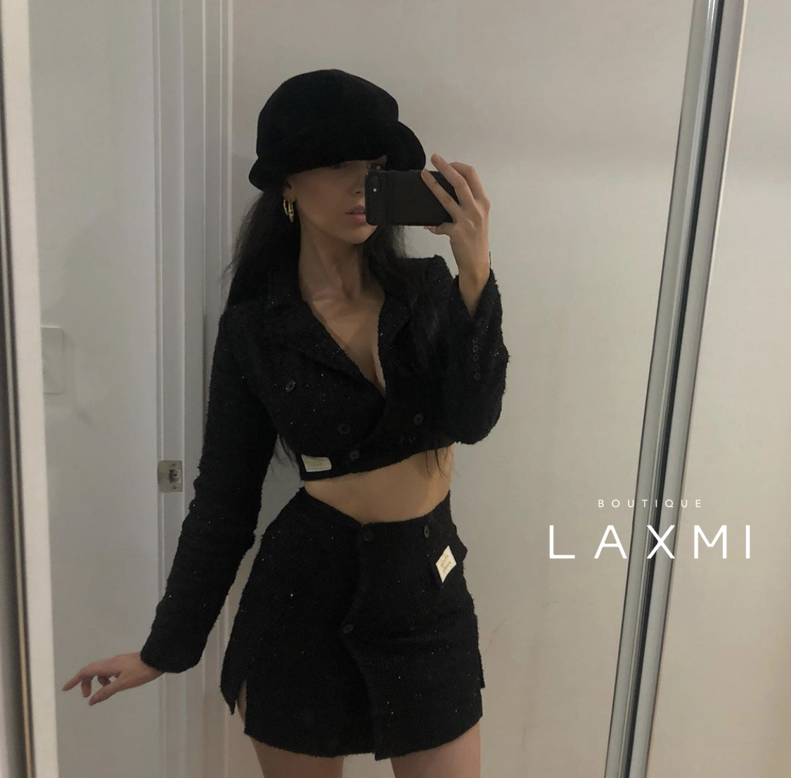 LAXMI MY MUM MADE IT  粗花呢闪亮双排扣短西装上衣+短裙|msdalam kategori Butik wanita / wanita, skirt - dari Buy2taobao.com untuk memberikan perkhidmatan ejen Taobao profesional membeli