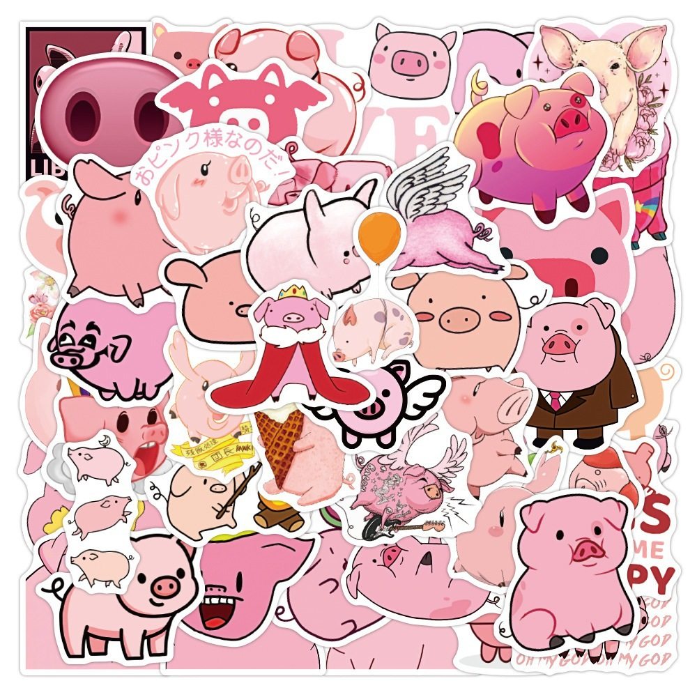 50张卡通可爱粉色小猪涂鸦贴纸装饰摩托车行李箱防水贴纸外贸批发,3C数码配件,笔记本个性小贴纸,淘宝优惠券,粉丝福利购,淘宝优惠卷