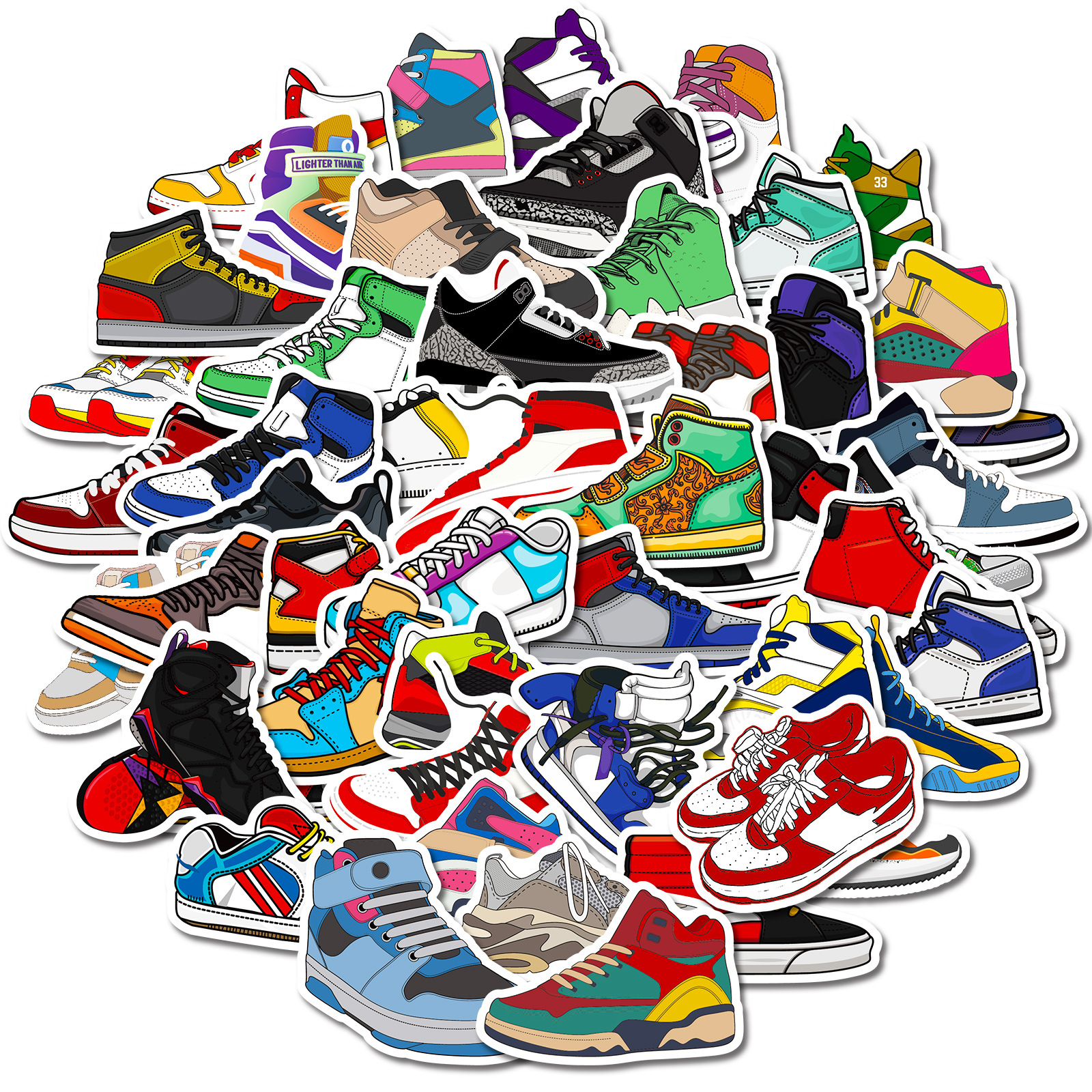 50张Sneaker球鞋sticker潮流cool球鞋涂鸦贴纸滑板电动车跨境贴画