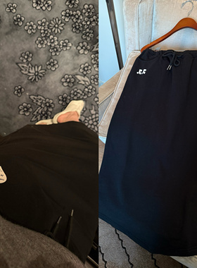 11/28 wann 轻松休闲黑色rr酒杯印花长裙卫裙