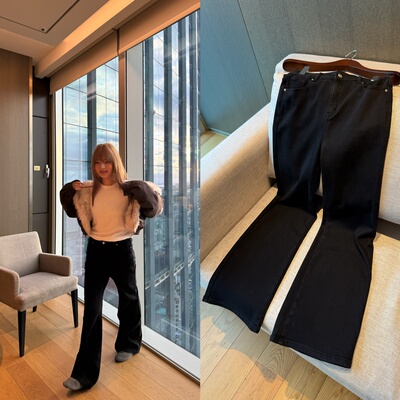wann现货 超显瘦10斤 加绒弹力黑色喇叭牛仔裤加厚修身长裤女秋冬