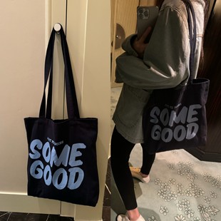 wann 【特价5折】somegood 字母休闲竖款帆布包单肩包购物袋