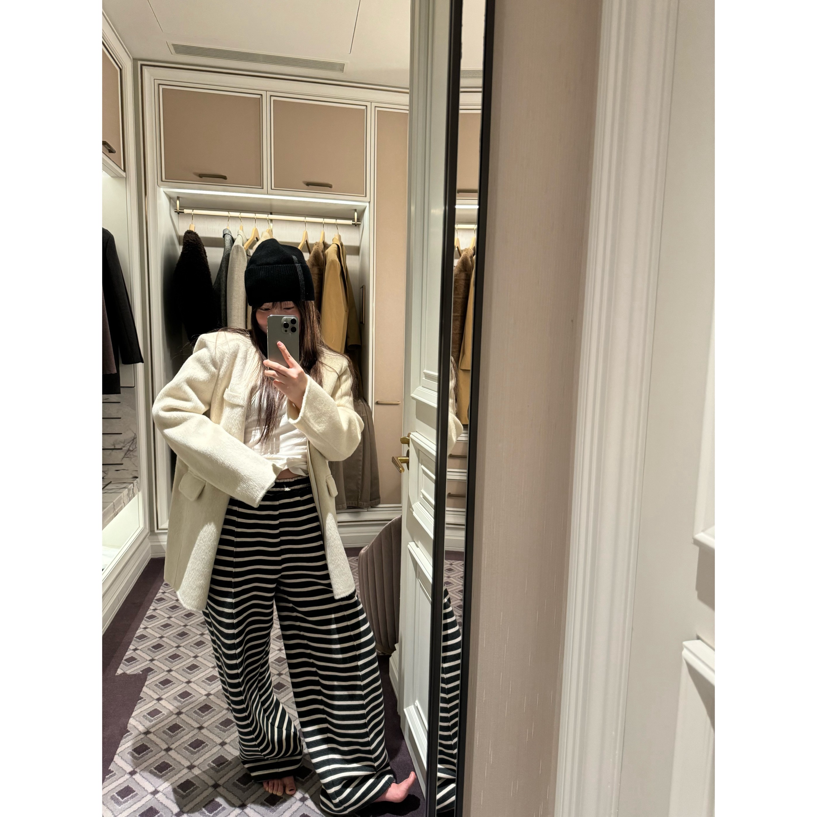 wann【特价5折】超厚加绒中缝条纹拖地卫裤