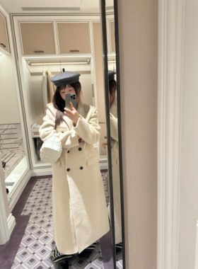 【特价5折】wann 桑蚕丝羊毛收腰正肩沙漏型围巾款双面呢羊毛大衣