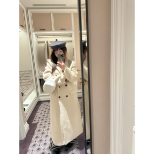 【特价5折】wann 桑蚕丝羊毛收腰正肩沙漏型围巾款双面呢羊毛大衣