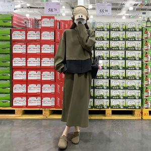 韩系休闲松弛感军绿色卫衣套装女2025春秋独特漂亮半身裙两件套图片