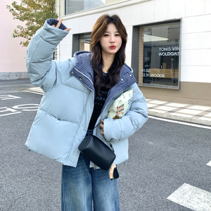 【现货】Z168-H358款格子拼接连帽90新标羽绒服P315控488图片