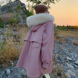 粉色大毛领派克服女2024冬季新款韩系爆款减龄加绒加厚棉服外套潮，女装棉衣/棉服，浙宝168