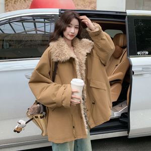 Z168--H328复古慵懒风毛毛内里派克服女加厚保暖外套P245控358,鹅黄色派克服如何搭配图片