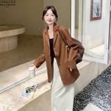美拉德西装外套女早秋2025新款气质名媛高级感麂皮绒休闲正肩西服，女装皮衣，浙宝168