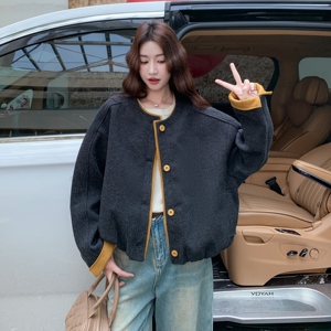 气质撞色设计双面呢外套女2025冬季新款日系文艺风小个子短款外套图片