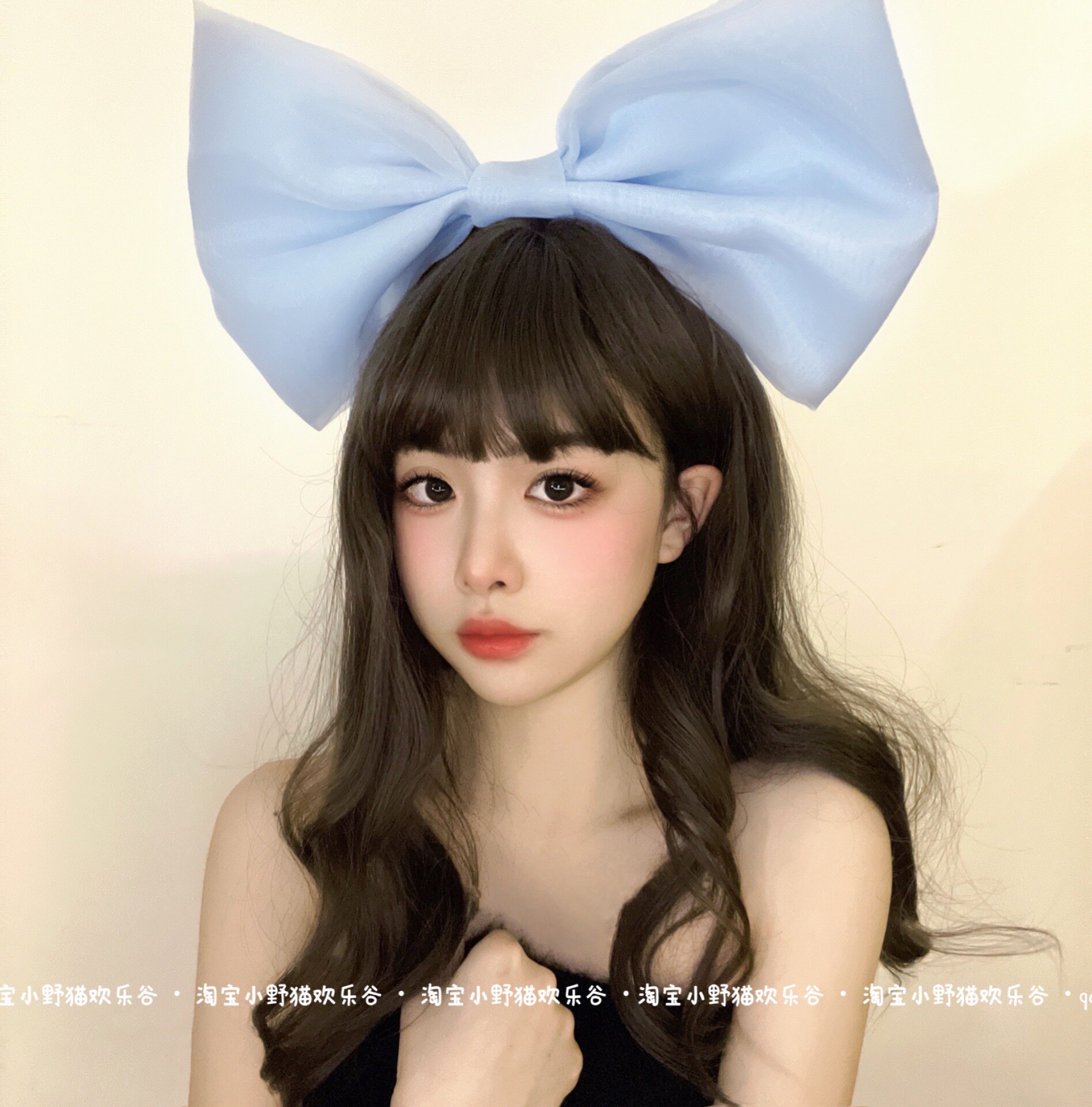嗲到心坎了 小众超大立体网纱黑色蝴蝶结发箍发卡发夹头饰头箍女
