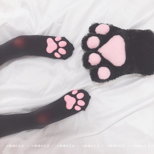 日系猫爪袜3D猫肉垫白丝jk袜子女小腿袜性感黑丝袜情调过膝长筒袜 - 封面