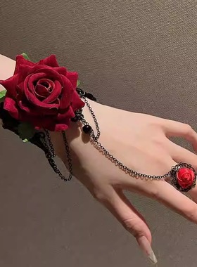 朋克风蕾丝手腕复古哥特配饰手链lolita手饰手套圣诞节玫瑰花红色