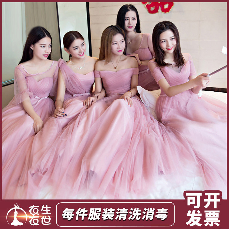 出租伴娘服长款冬季姐妹裙豆沙色图片